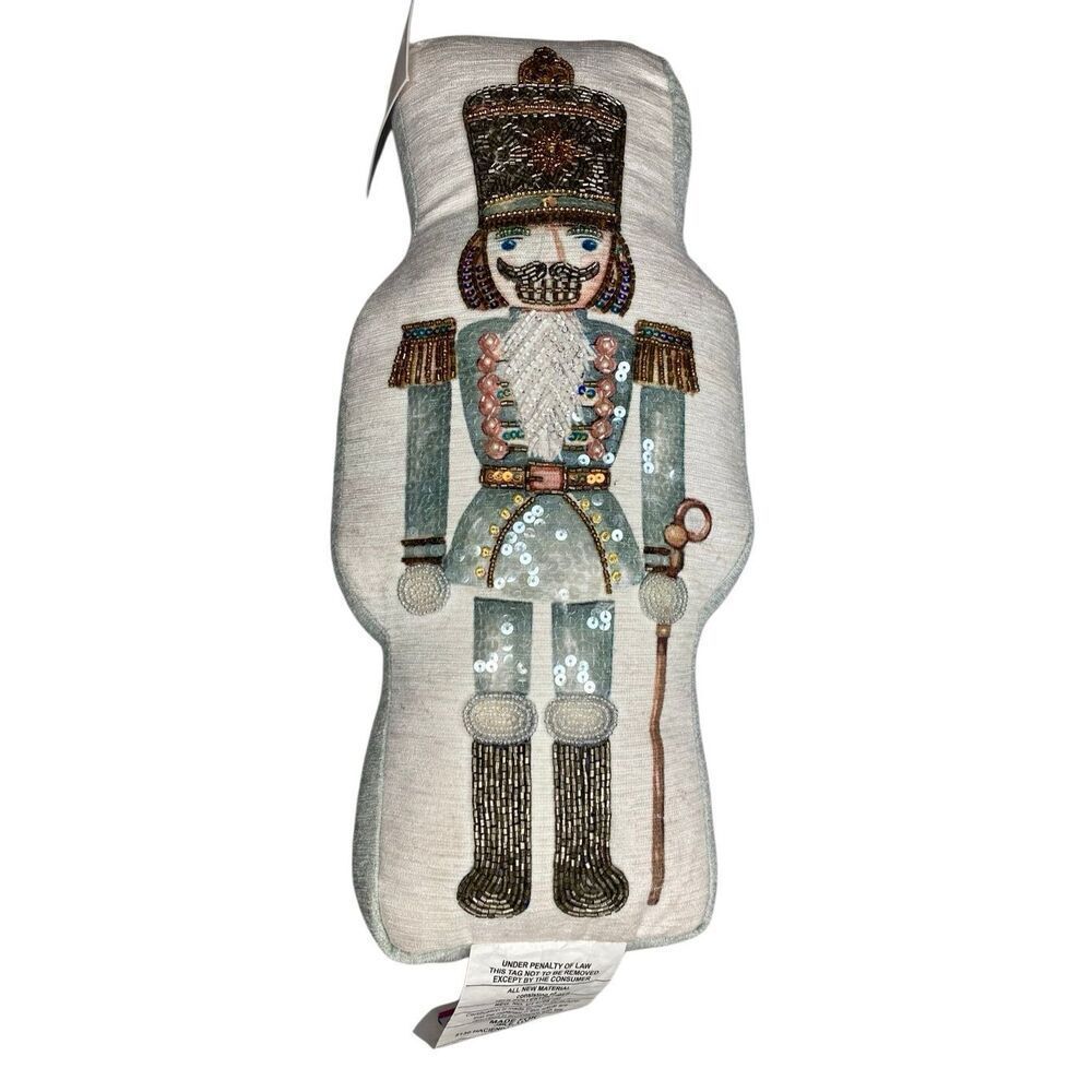 Nwt Mireille Designs Nutcracker Christmas Pillow Beaded Holiday Decor 17 Inch